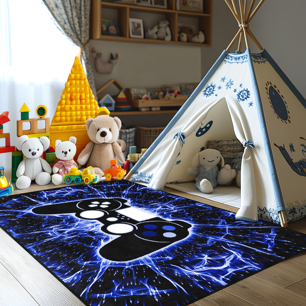 Blue Lightning Gamepad Kids Rug for Boys Room | CozyLil