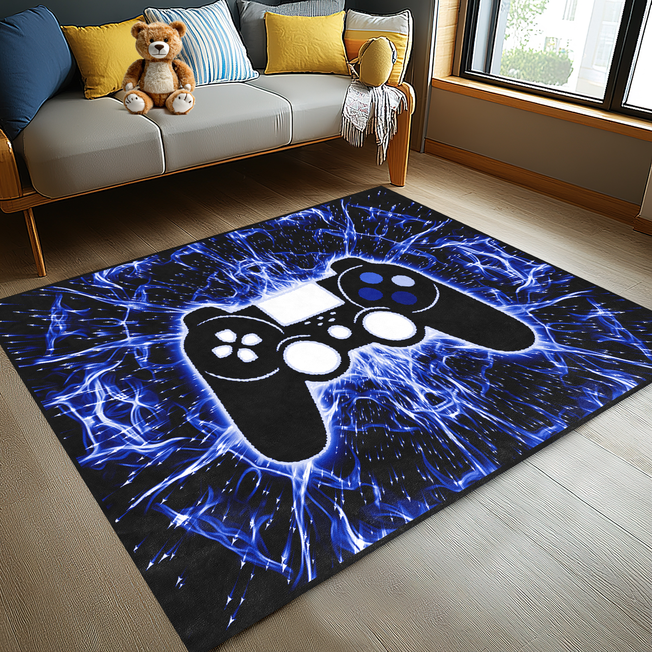 Blue Lightning Gamepad Kids Rug for Boys Room | CozyLil