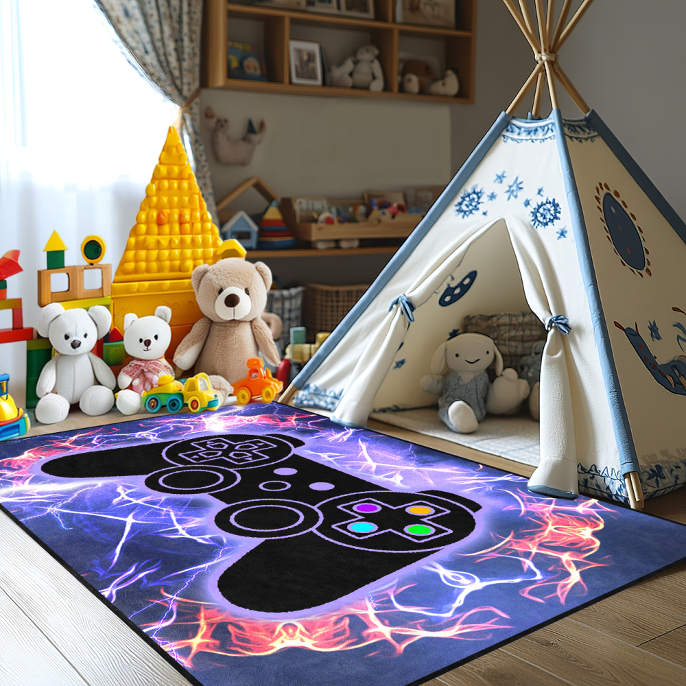 Purple Plasma Fire Gamepad Kids Rug for Boys Room | CozyLil