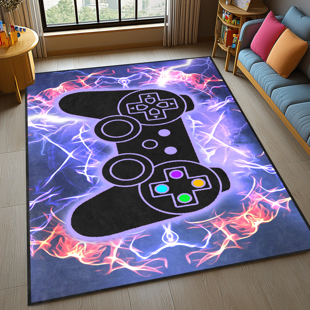 Purple Plasma Fire Gamepad Kids Rug for Boys Room | CozyLil