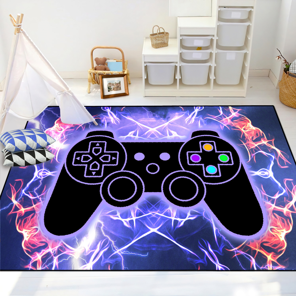 Purple Plasma Fire Gamepad Kids Rug for Boys Room | CozyLil