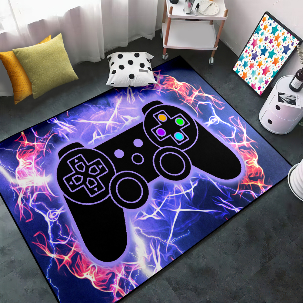 Purple Plasma Fire Gamepad Kids Rug for Boys Room | CozyLil