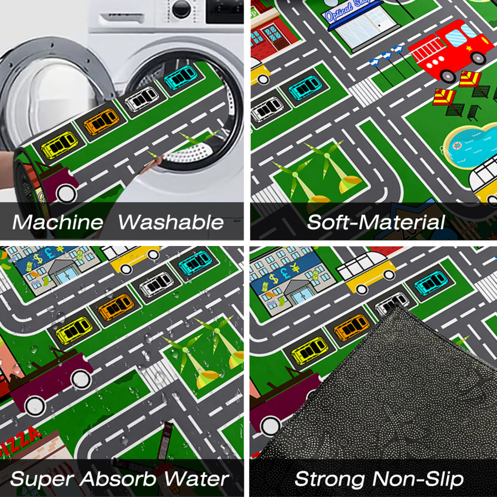 Green Zoo and City Road Map Kids Play Mat for Boys Room | CozyLil