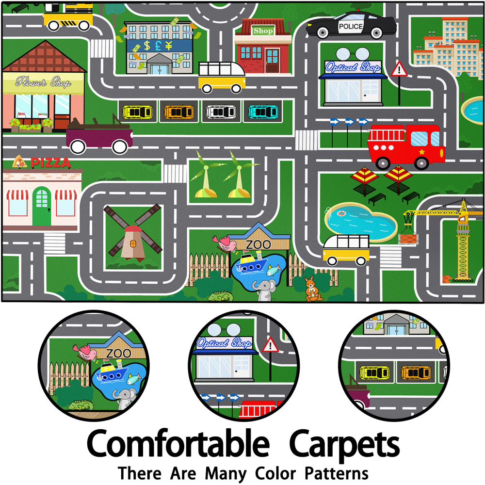 Green Zoo and City Road Map Kids Play Mat for Boys Room | CozyLil