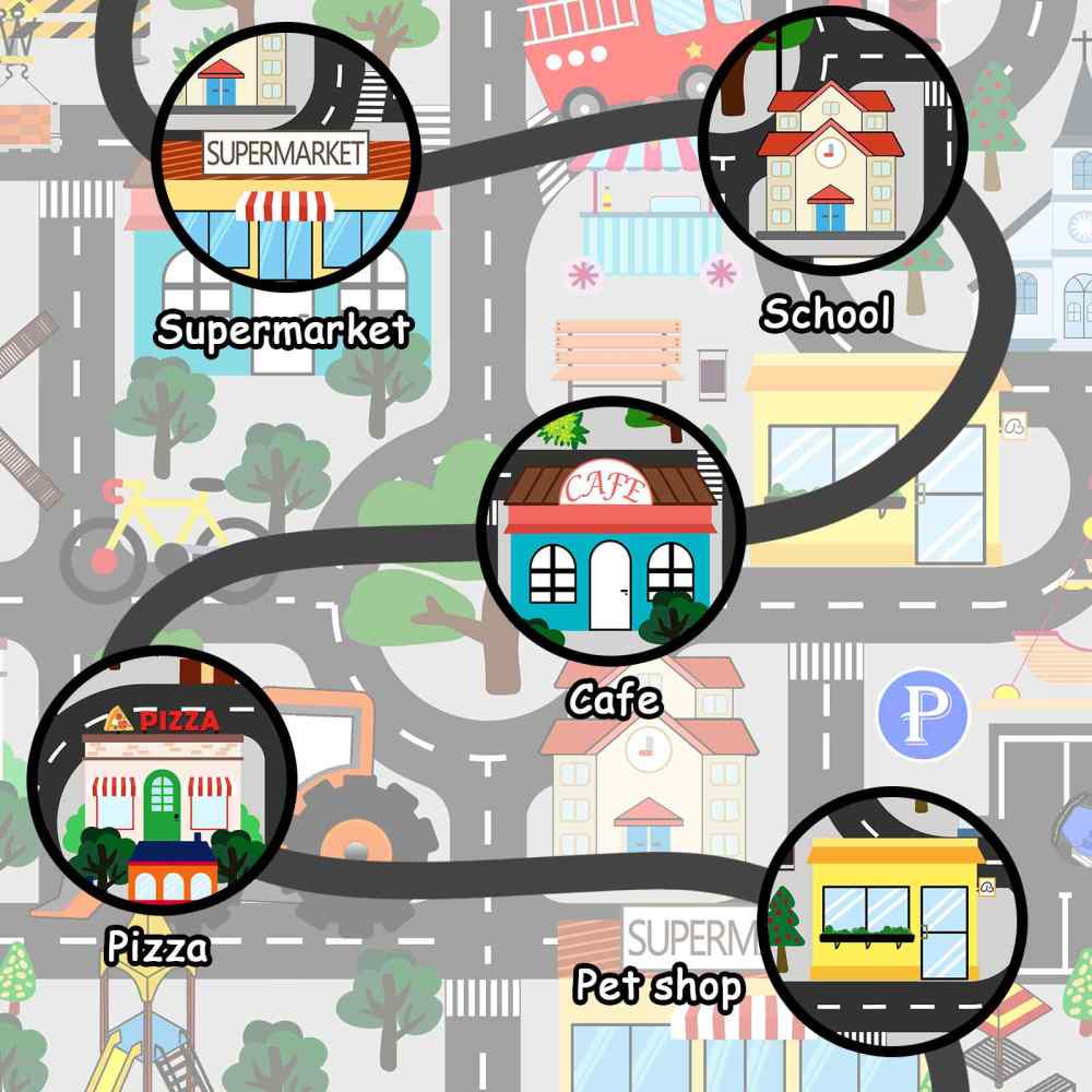 Grey Town Supermarket Farm Road Kids Play Mat for Toddler Room | CozyLil
