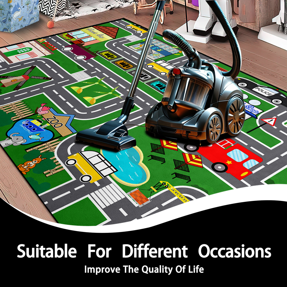 Green Zoo and City Road Map Kids Play Mat for Boys Room | CozyLil