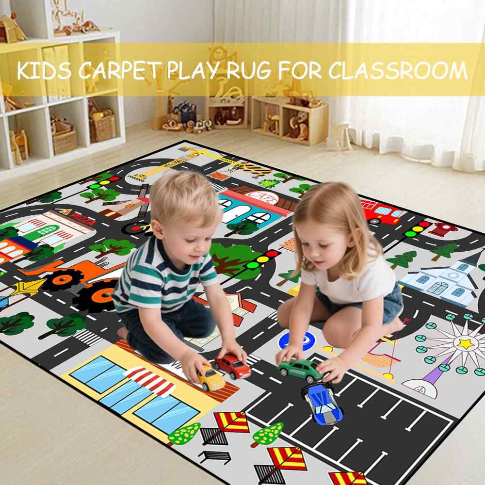Grey Town Supermarket Farm Road Kids Play Mat for Toddler Room | CozyLil