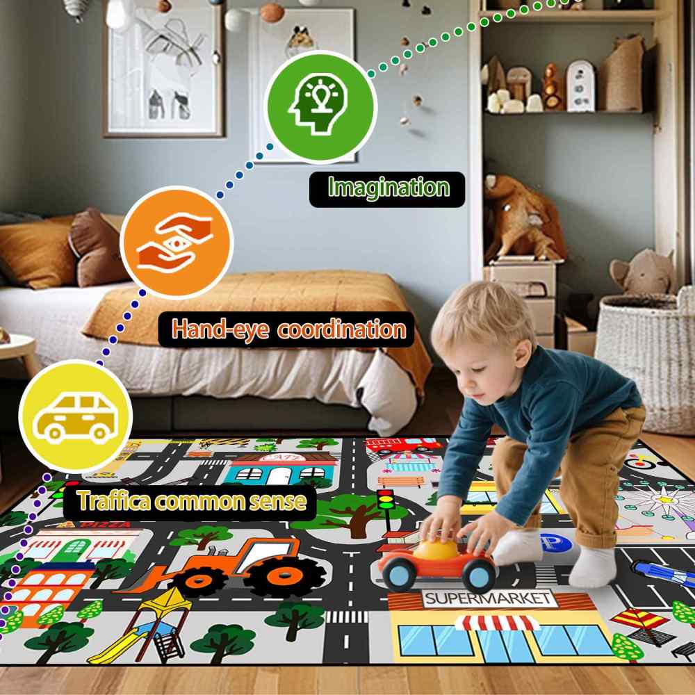 Grey Town Supermarket Farm Road Kids Play Mat for Toddler Room | CozyLil