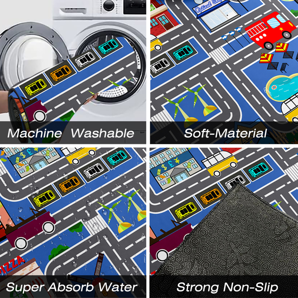 Blue Zoo and Traffic Road Map Boys Playroom Mat | CozyLil