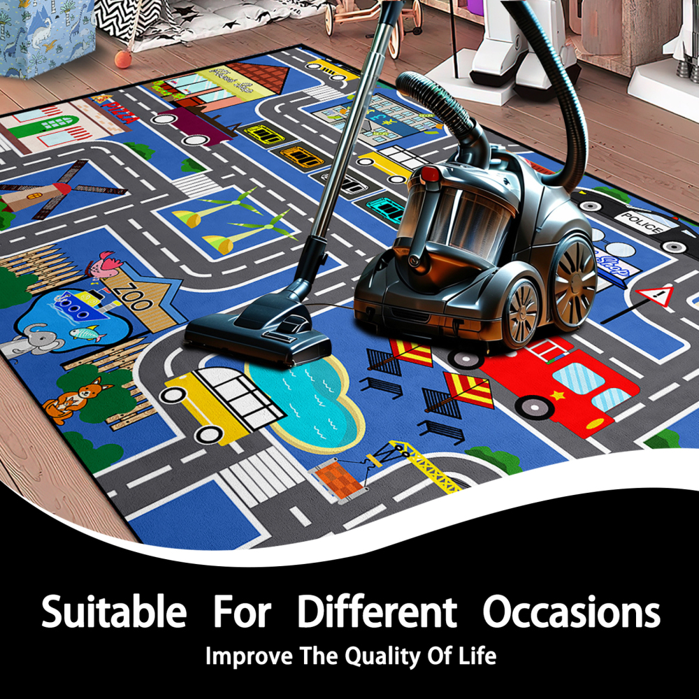 Blue Zoo and Traffic Road Map Boys Playroom Mat | CozyLil