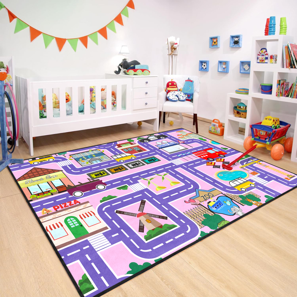 Purple Zoo and City Road Map Girls Play Mat | CozyLil