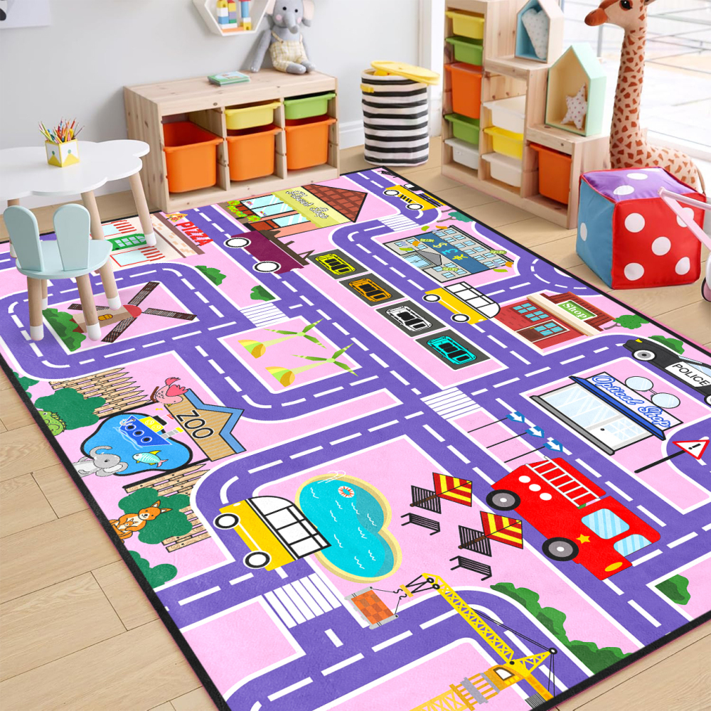 Purple Zoo and City Road Map Girls Play Mat | CozyLil