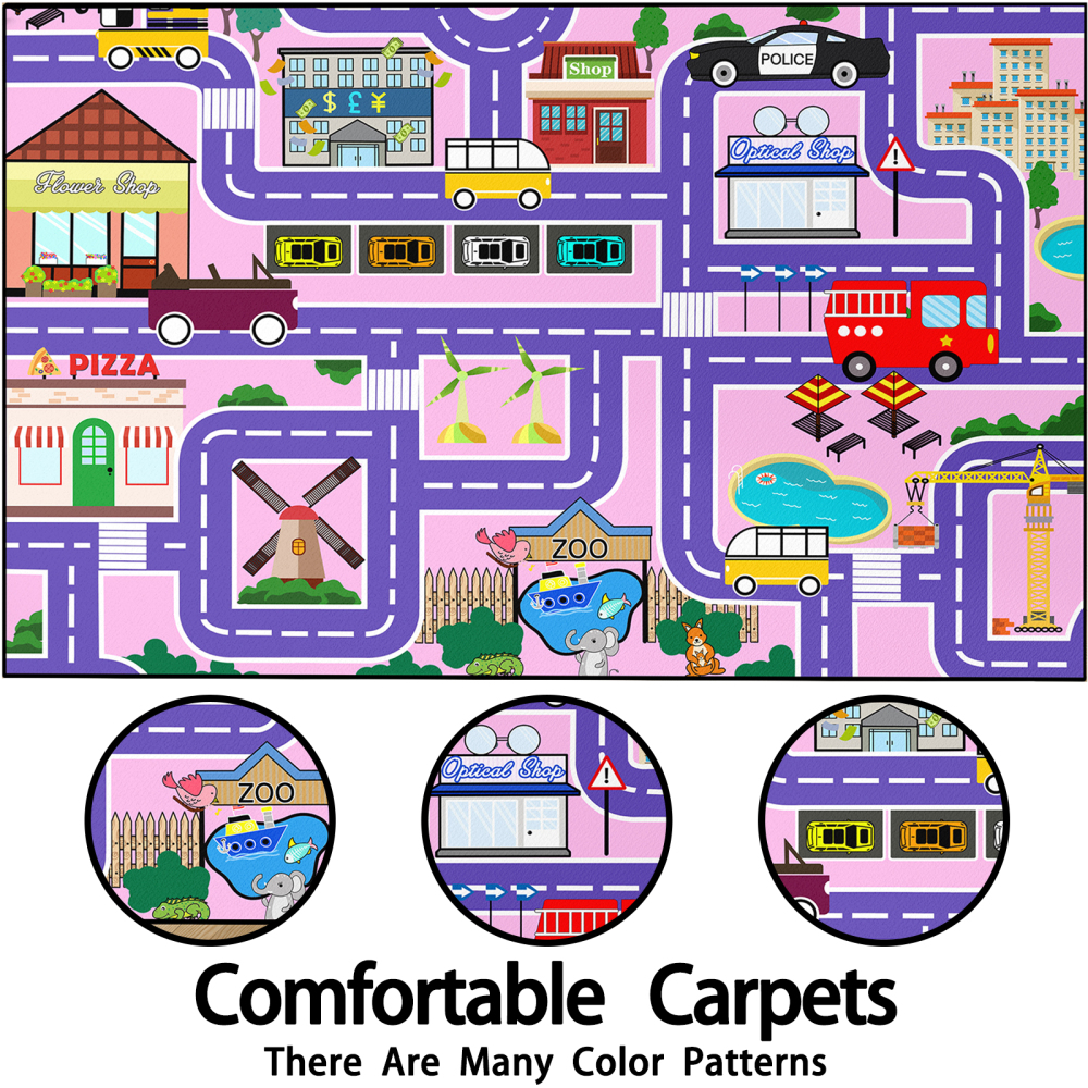 Purple Zoo and City Road Map Girls Play Mat | CozyLil