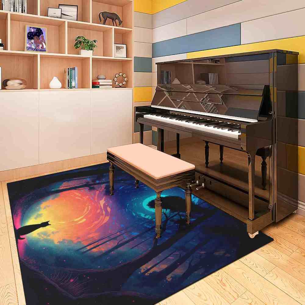 Magical Starry Forest Cat Silhouette Kids Play Mat for Playroom | CozyLil