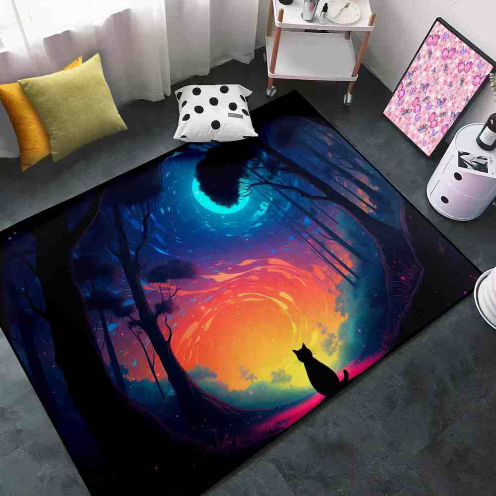 Magical Starry Forest Cat Silhouette Kids Play Mat for Playroom | CozyLil