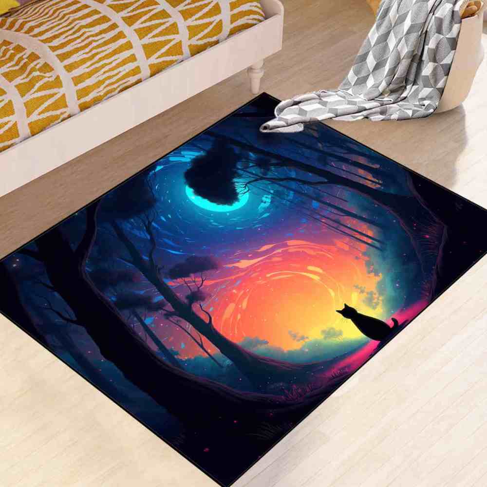 Magical Starry Forest Cat Silhouette Kids Play Mat for Playroom | CozyLil