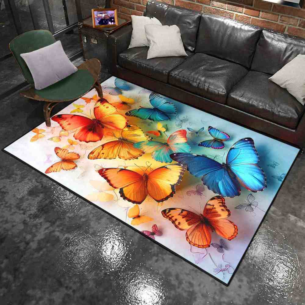 Elegant Blue Butterfly Kids Area Rug Girls Bedroom Nursery Mat | CozyLil