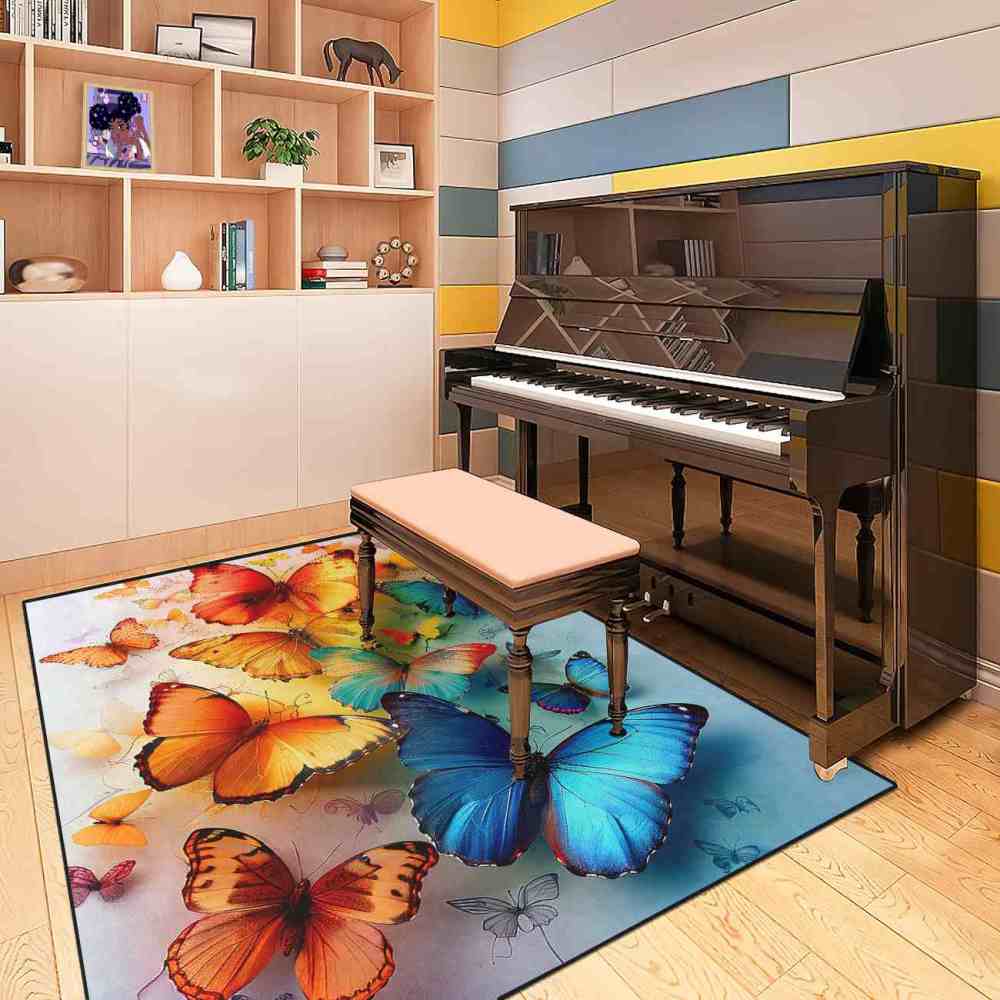 Elegant Blue Butterfly Kids Area Rug Girls Bedroom Nursery Mat | CozyLil