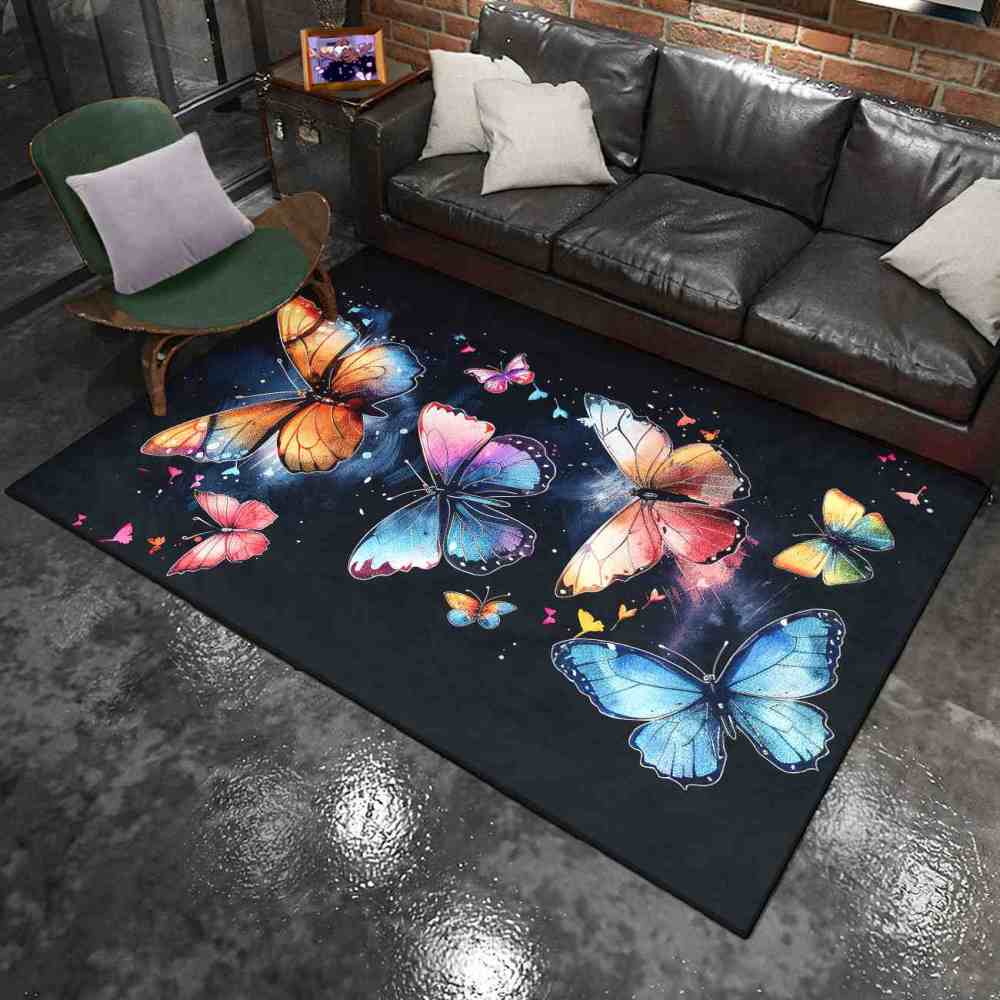 Vibrant Painted Butterfly Kids Rug Girls Playroom Nursery Mat | CozyLil