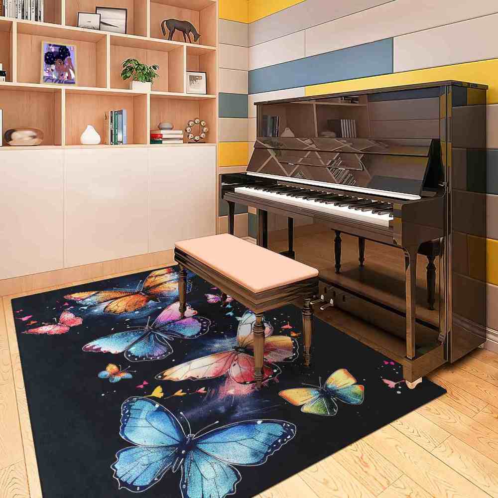 Vibrant Painted Butterfly Kids Rug Girls Playroom Nursery Mat | CozyLil