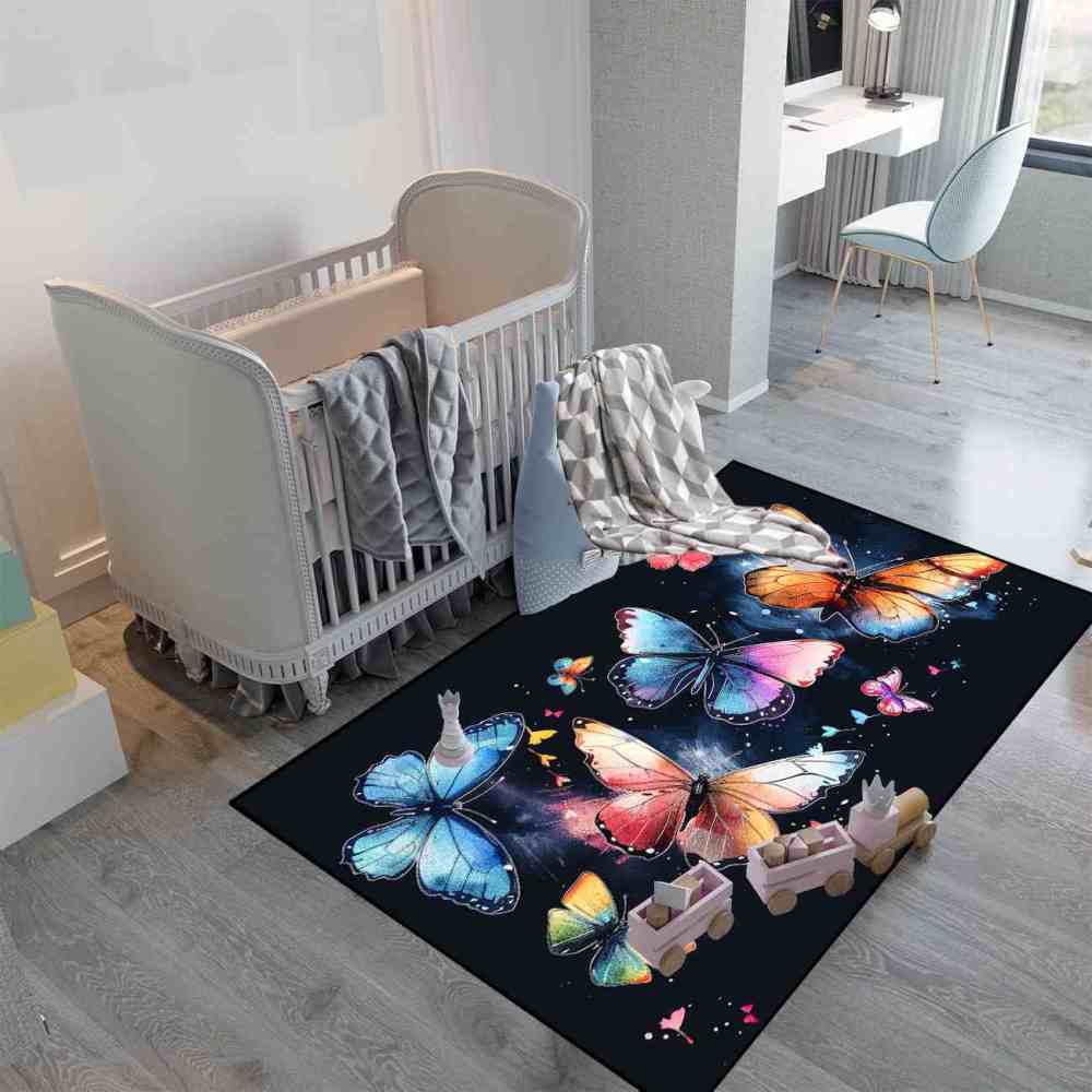 Vibrant Painted Butterfly Kids Rug Girls Playroom Nursery Mat | CozyLil