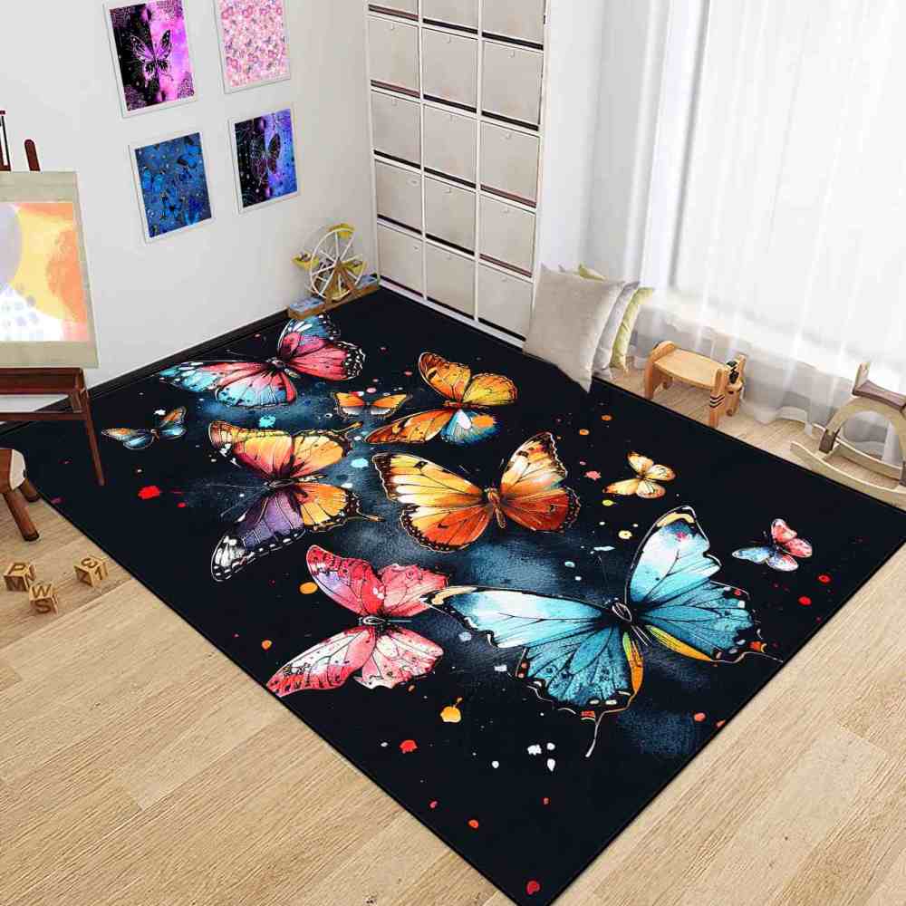 Artistic Splash Butterfly Kids Rug Girls Bedroom Nursery Mat | CozyLil