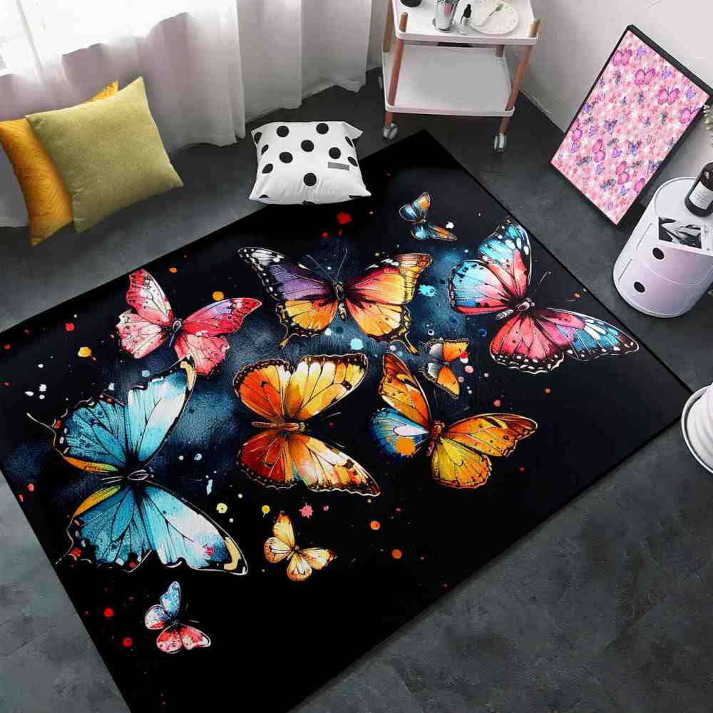 Artistic Splash Butterfly Kids Rug Girls Bedroom Nursery Mat | CozyLil