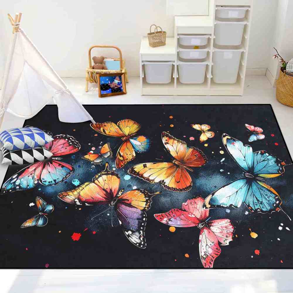 Artistic Splash Butterfly Kids Rug Girls Bedroom Nursery Mat | CozyLil