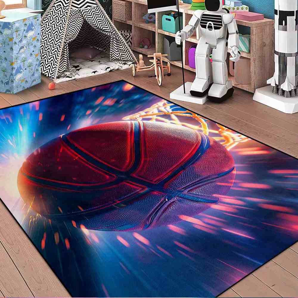 Blue Orange Energy Basketball Printed Area Rug for Boys Room | CozyLil