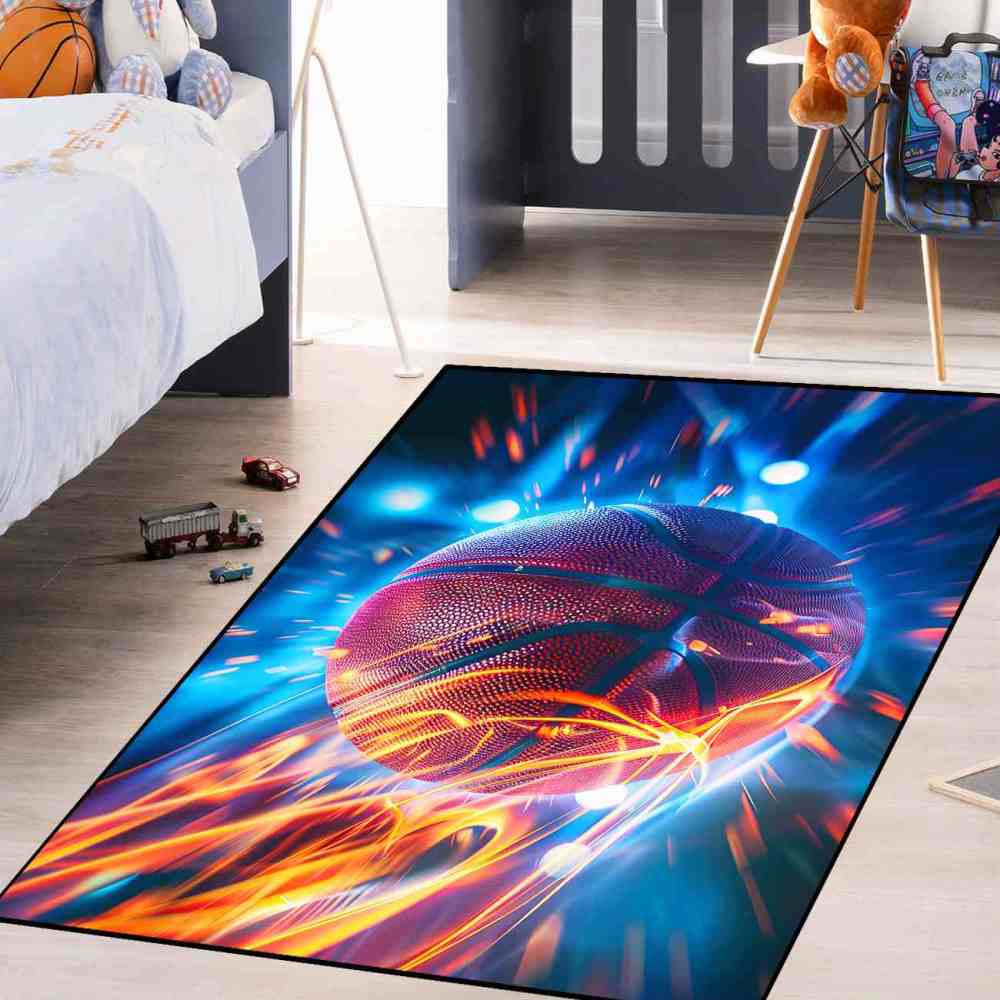 Teal Motion Blur Basketball Area Rug for Boys Playroom | CozyLil