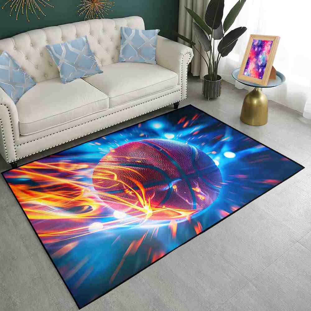 Teal Motion Blur Basketball Area Rug for Boys Playroom | CozyLil