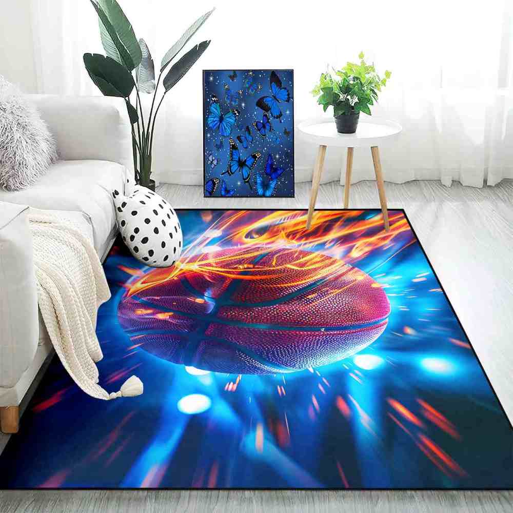 Teal Motion Blur Basketball Area Rug for Boys Playroom | CozyLil
