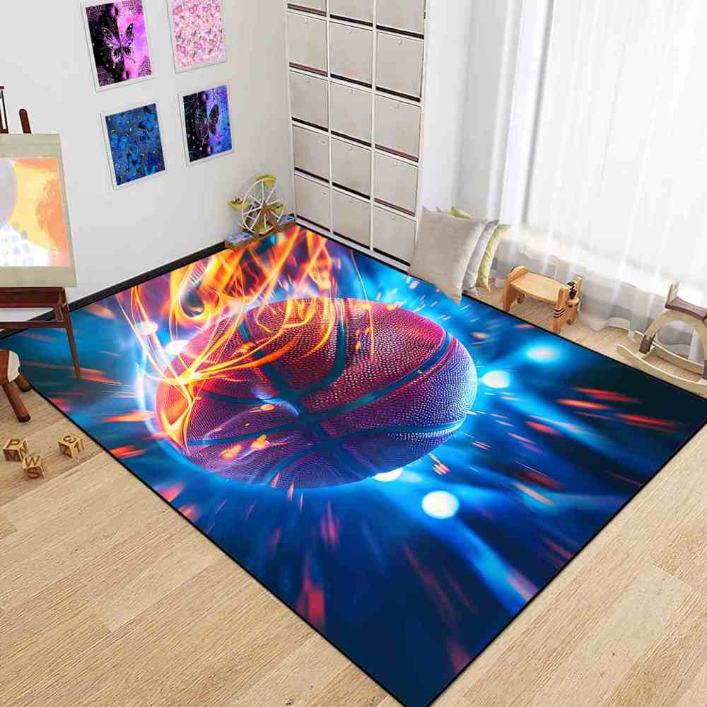 Teal Motion Blur Basketball Area Rug for Boys Playroom | CozyLil