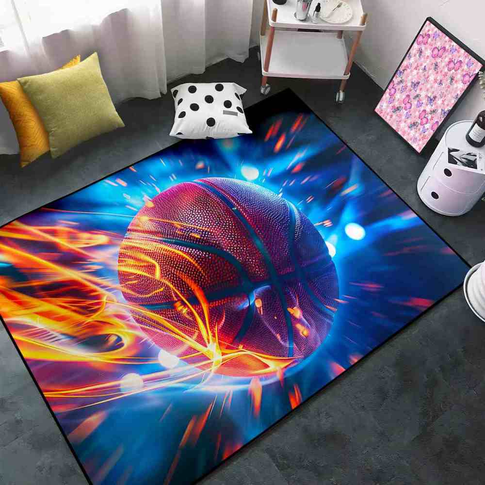Teal Motion Blur Basketball Area Rug for Boys Playroom | CozyLil