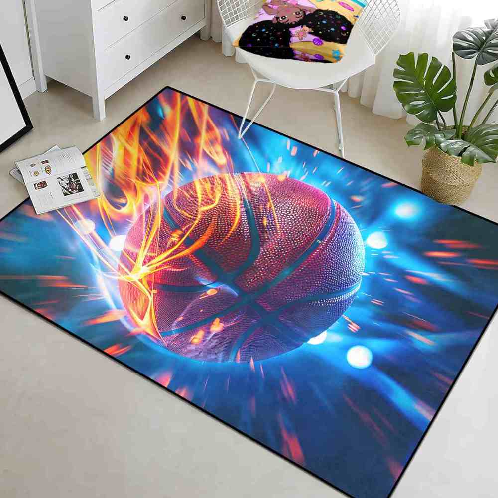 Teal Motion Blur Basketball Area Rug for Boys Playroom | CozyLil