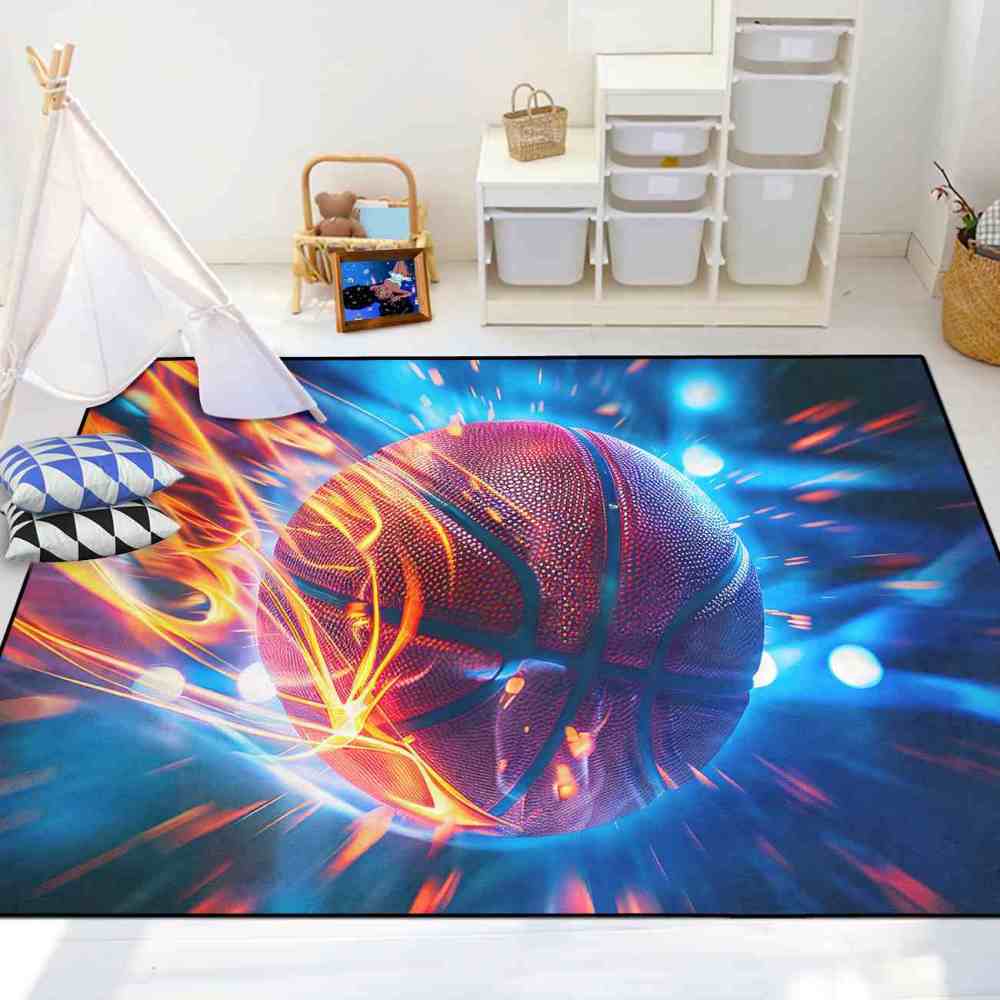 Teal Motion Blur Basketball Area Rug for Boys Playroom | CozyLil