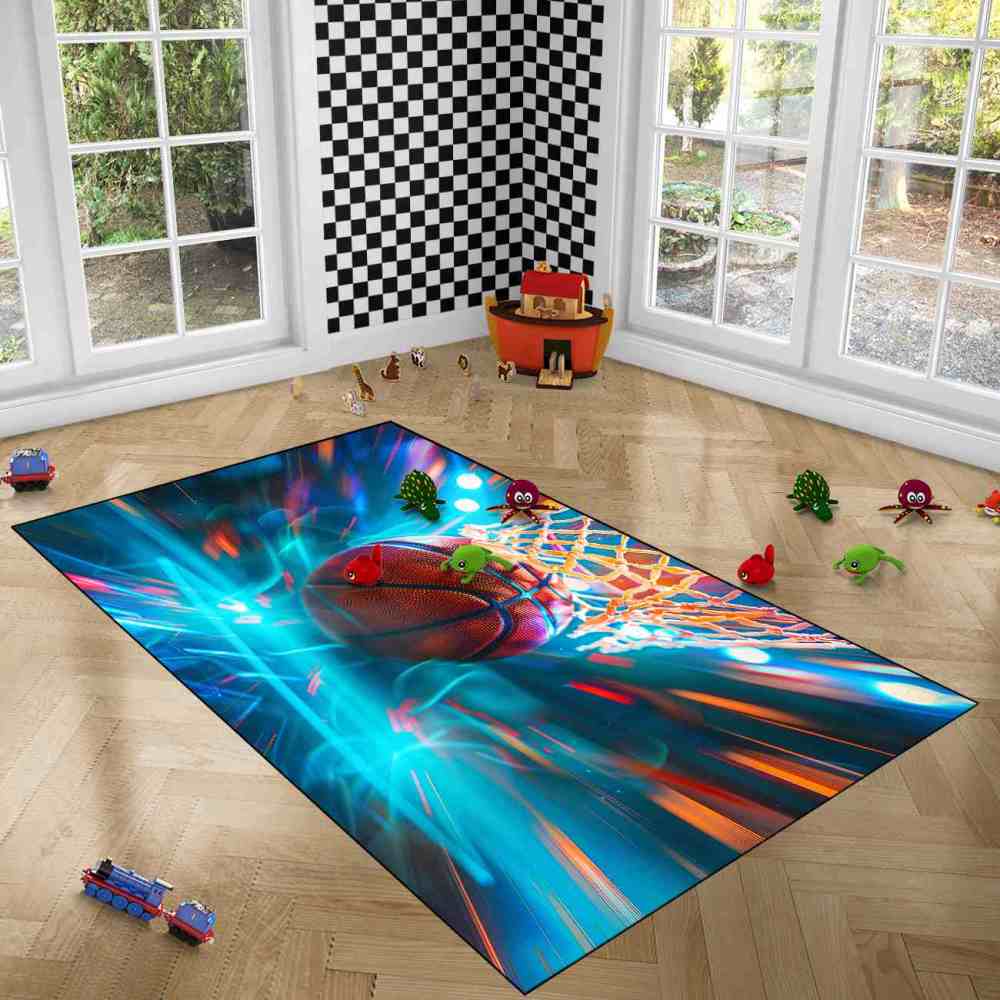 Boys Basketball Speed Lines Playroom Area Rug | CozyLil