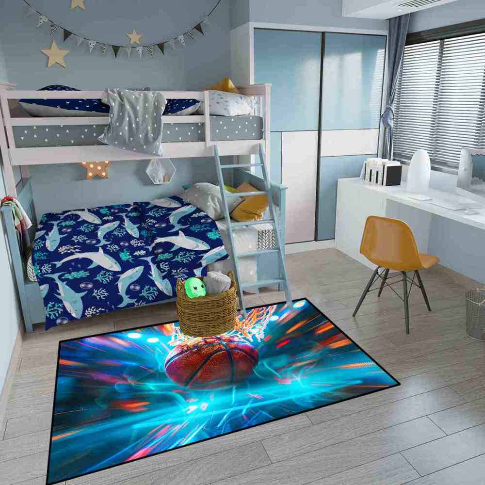 Boys Basketball Speed Lines Playroom Area Rug | CozyLil