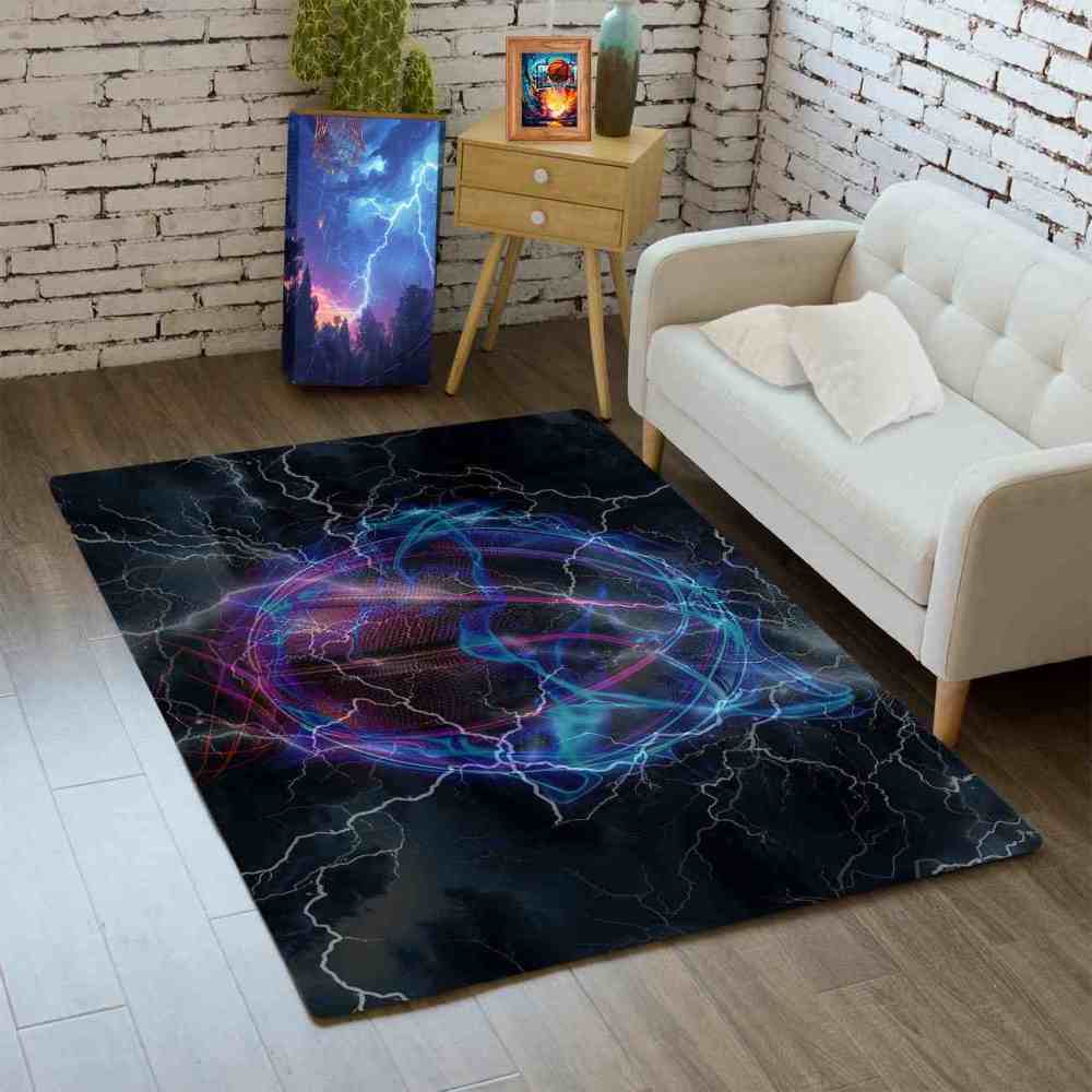 Digital Lightning Basketball Printed Area Rug Boys Room Playroom | CozyLil