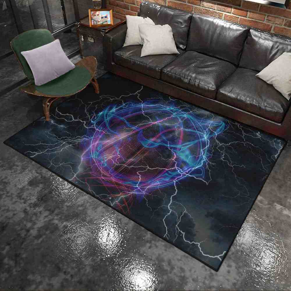 Digital Lightning Basketball Printed Area Rug Boys Room Playroom | CozyLil