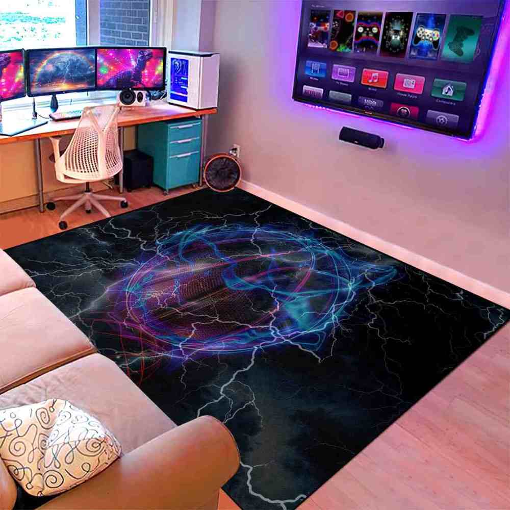Digital Lightning Basketball Printed Area Rug Boys Room Playroom | CozyLil