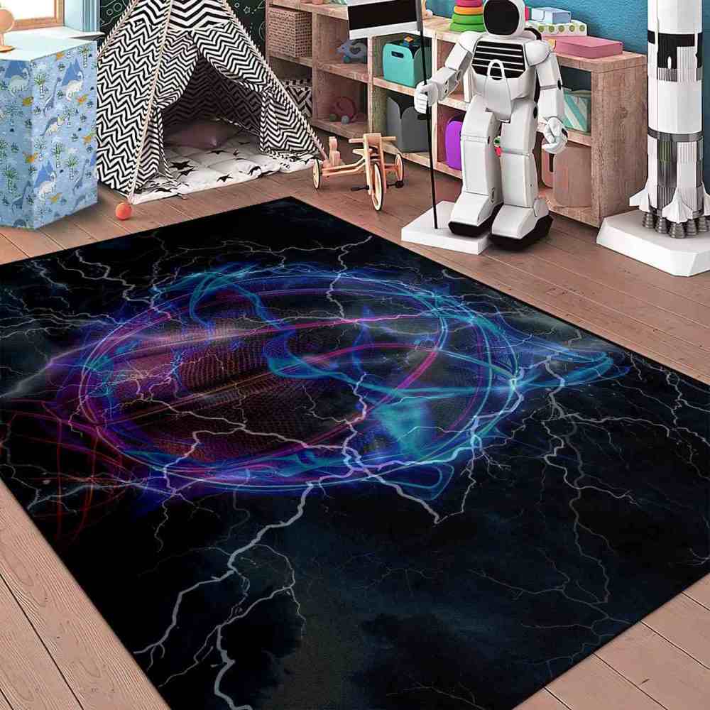 Digital Lightning Basketball Printed Area Rug Boys Room Playroom | CozyLil