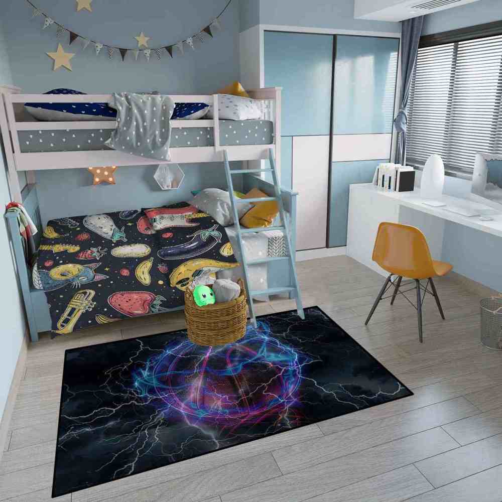 Digital Lightning Basketball Printed Area Rug Boys Room Playroom | CozyLil