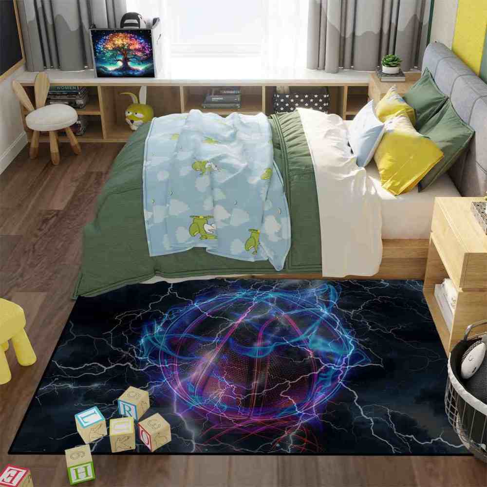 Digital Lightning Basketball Printed Area Rug Boys Room Playroom | CozyLil