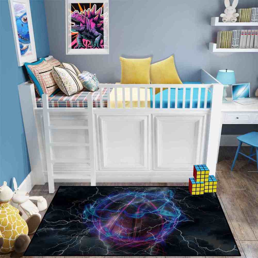 Digital Lightning Basketball Printed Area Rug Boys Room Playroom | CozyLil