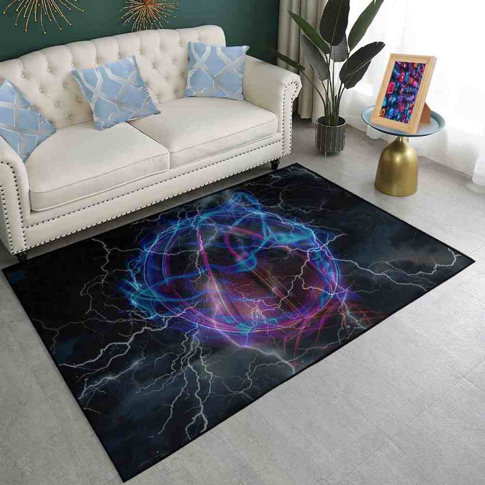 Digital Lightning Basketball Printed Area Rug Boys Room Playroom | CozyLil