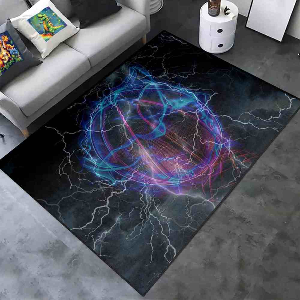 Digital Lightning Basketball Printed Area Rug Boys Room Playroom | CozyLil