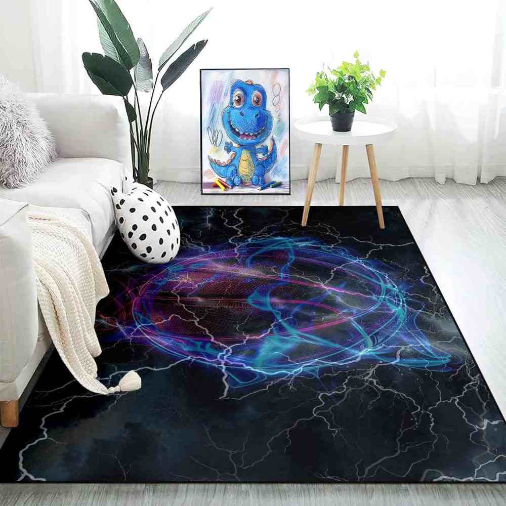 Digital Lightning Basketball Printed Area Rug Boys Room Playroom | CozyLil