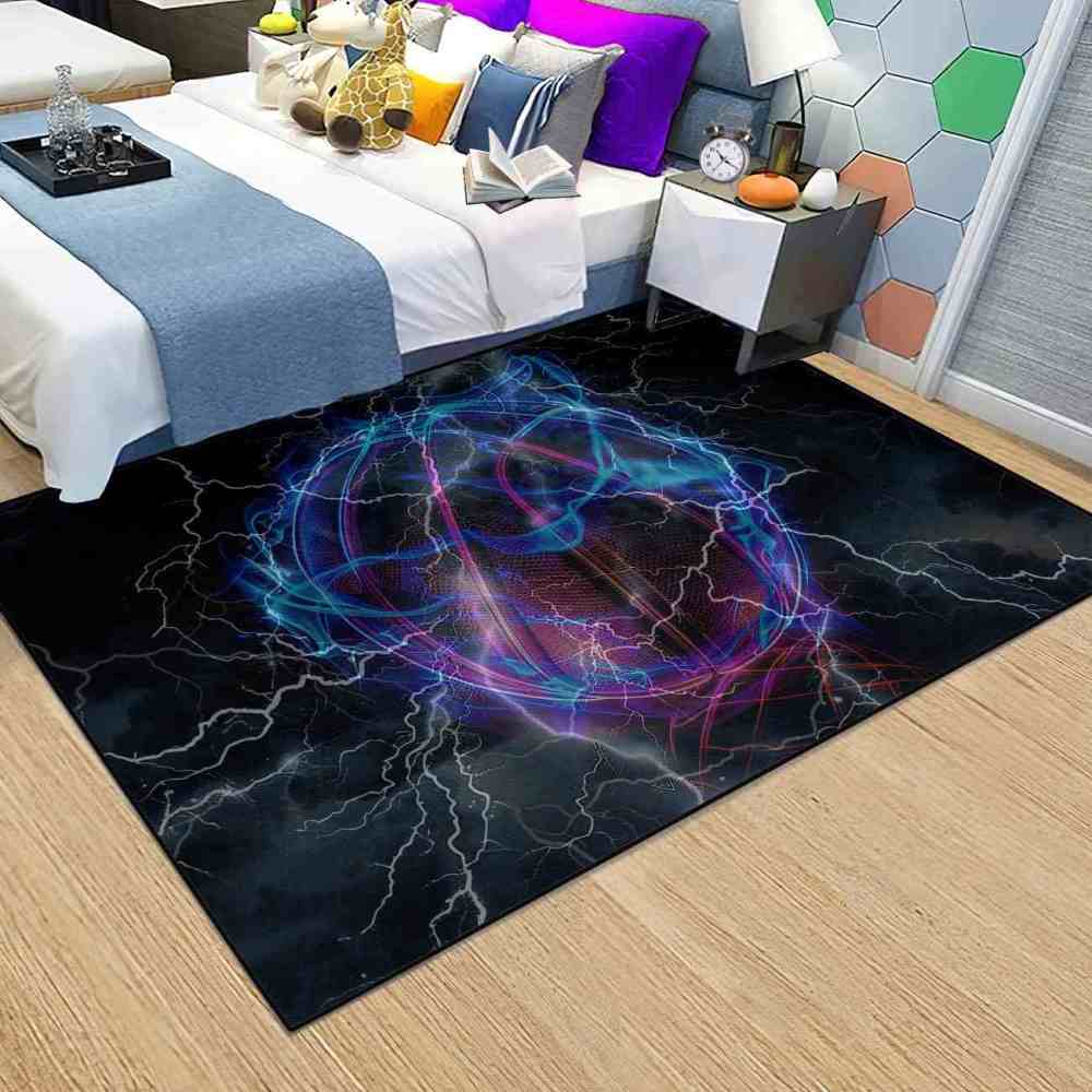 Digital Lightning Basketball Printed Area Rug Boys Room Playroom | CozyLil