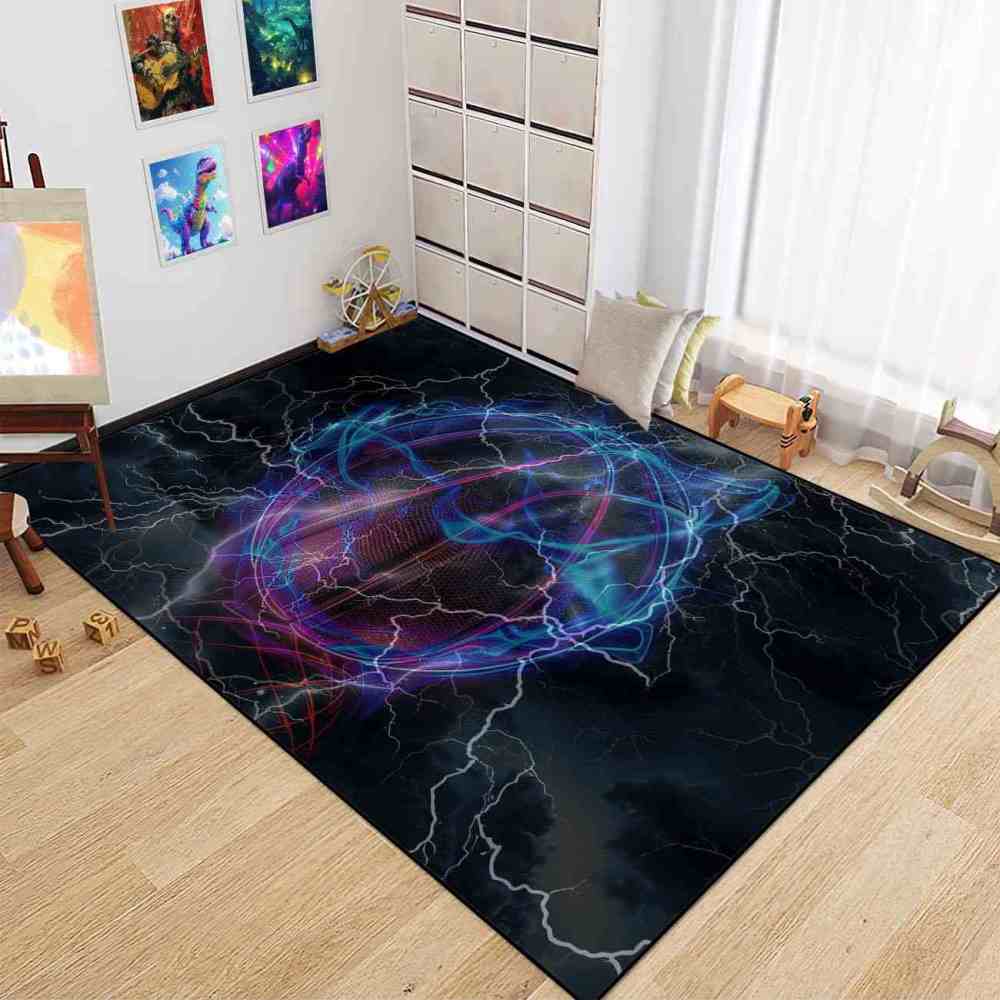 Digital Lightning Basketball Printed Area Rug Boys Room Playroom | CozyLil